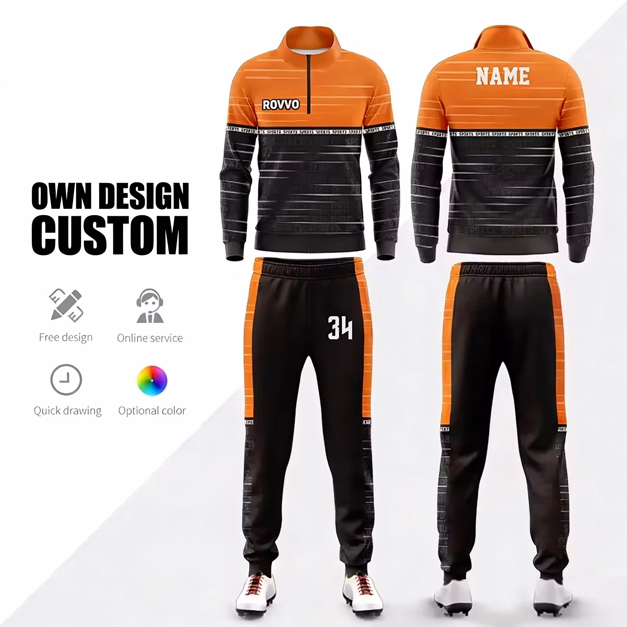 High Quality Custom Logo Soccer Suit Sweatsuit Fitness Set Jogger Training Jacket Full Zip Sports Club Football Soccer Tracksuit