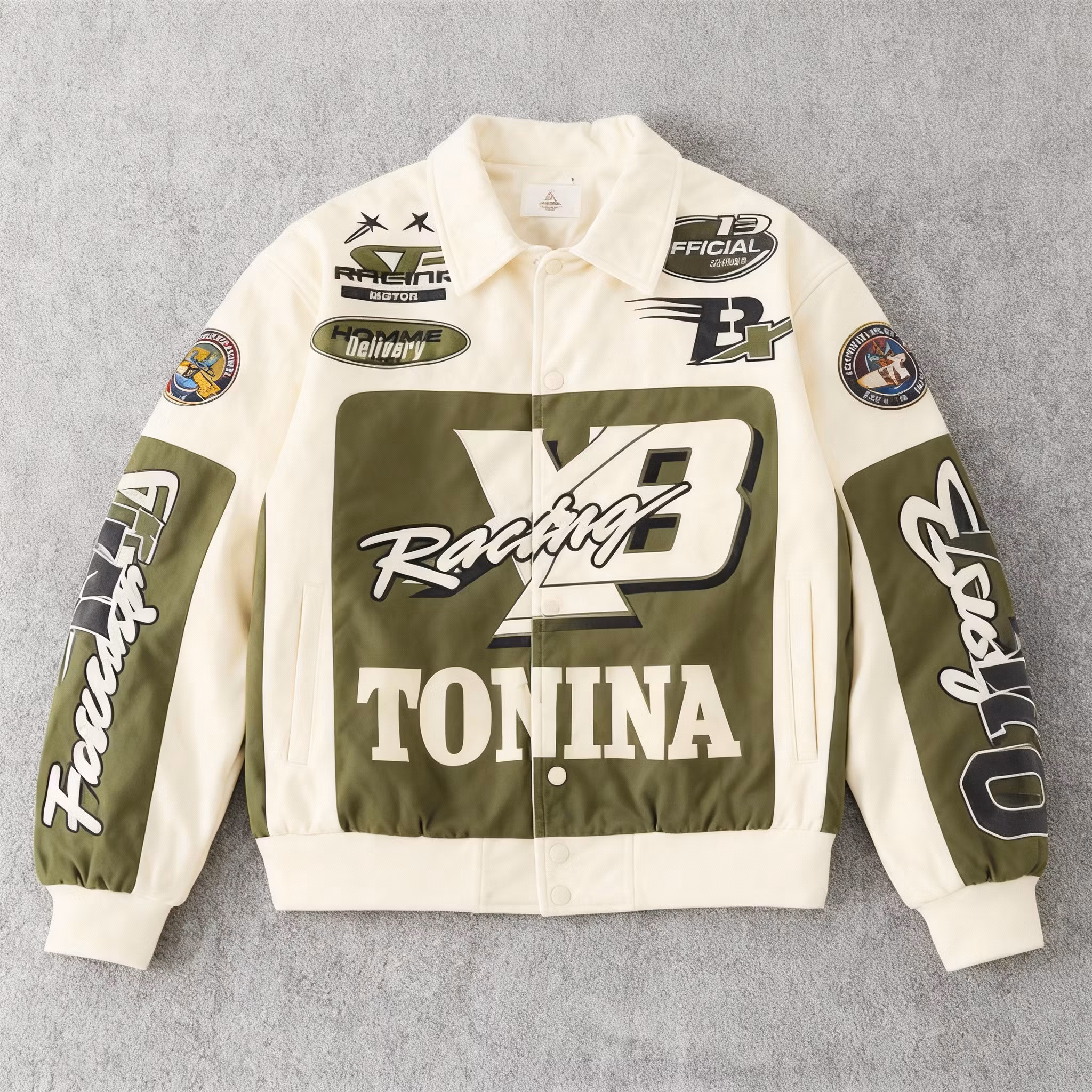 Custom Logo Winter Base Garment Towel Vintage Color Block Embroidered Stand Bulk Embroidered Embroidery Jacket for Men